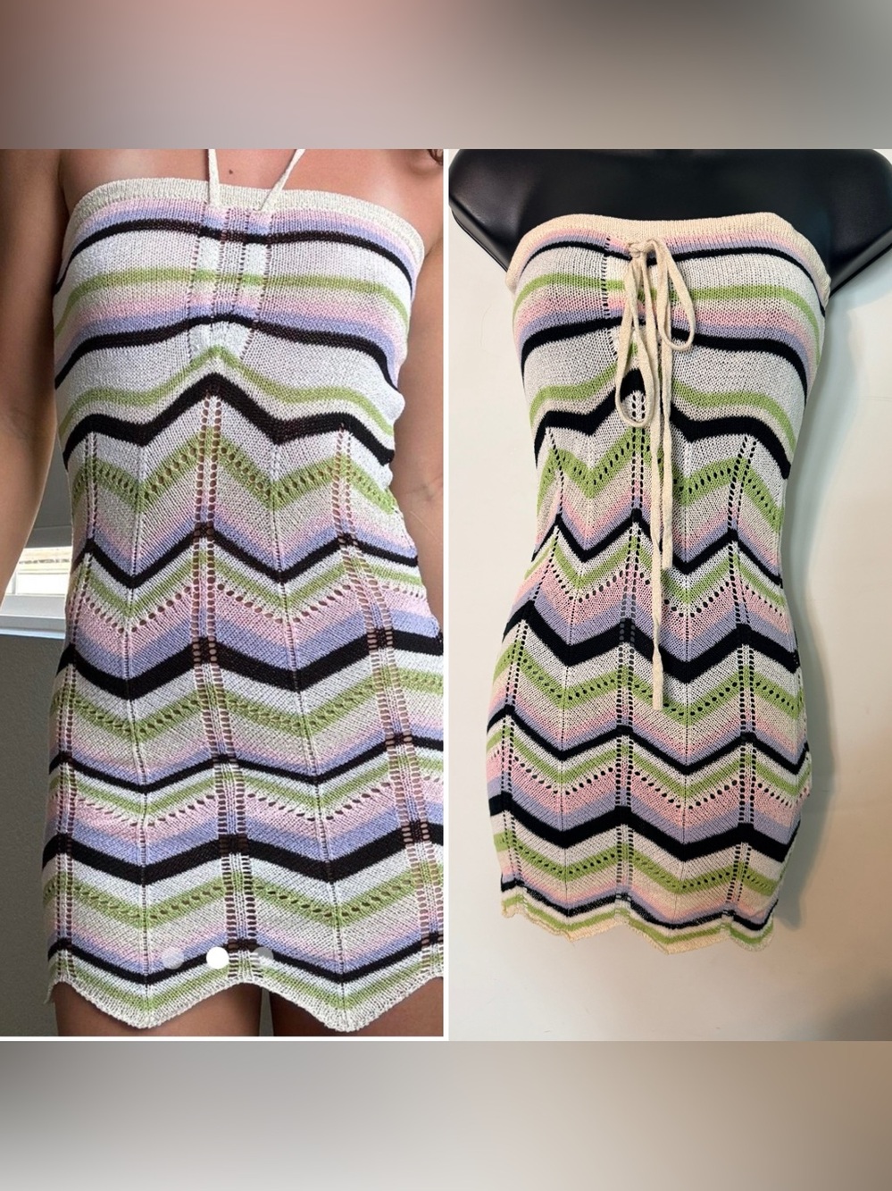 SHEIN Striped Knit Tube Sundress in Pastel Multi Cover up Sz Small